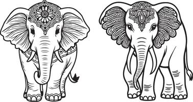 A coloring page of an elephant with mandala patterns on its head and body vector