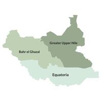 South Sudan map. Map of South Sudan in three main regions in multicolor vector