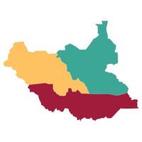 South Sudan map. Map of South Sudan in three main regions in multicolor vector