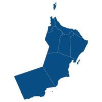 Oman map. Map of Oman in administrative provinces in blue color vector
