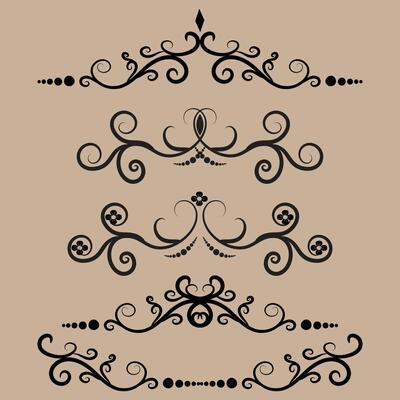 Classic calligraphy swirls, swashes, dividers, floral motifs. Scroll elements and ornate vintage frames