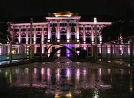 A cityscape of a museum Siam reflecting after raining. photo