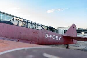 Model of an old airplane side view. Plane. D-FOBY. North American AT-6A Texan. photo
