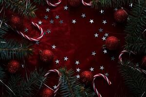 Abstract New Year and Christmas red velvet background with place for your text. photo
