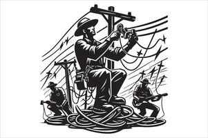 Electrician working on power lines vector