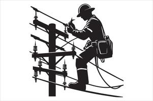 Electrician working on power lines vector