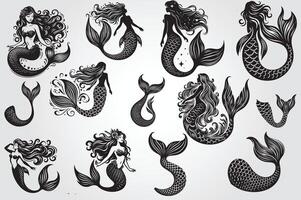 mermaid tail black with white background.eps vector