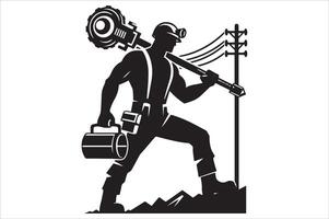 A man with a tool and a power pole vector