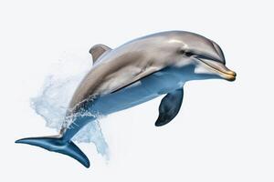 Graceful Dolphin Leaping Majestically Against White Canvas. photo