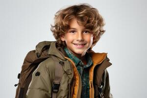 The Young Explorer With a Backpack. photo