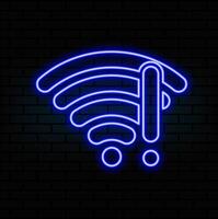 No Wifi icon neon. No signal internet neon. No connection. No network. Paid internet. Bad antenna in neon style. EPS 10. vector