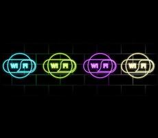 Set of neon wi-fi symbol icons in four different colours isolated on black background. Connection, internet, web, wifi concept. Night signboard style. 10 EPS illustration. vector