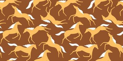 Seamless pattern with abstract silhouettes of running horses randomly located on a monochrome background. vector