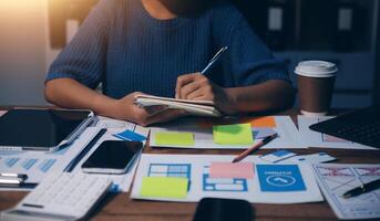 The designer team is designing the uxui system to make the uxui system work well on new phones and support system updates. Website development concept UI UX front end designer photo