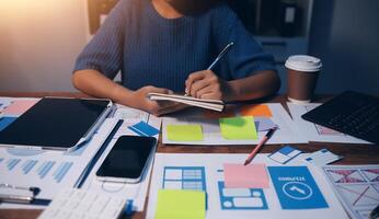 The designer team is designing the uxui system to make the uxui system work well on new phones and support system updates. Website development concept UI UX front end designer photo