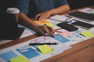 The designer team is designing the uxui system to make the uxui system work well on new phones and support system updates. Website development concept UI UX front end designer photo