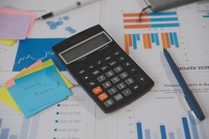 businessman working data document graph chart report marketing research development planning management strategy analysis financial accounting. Business office concept. photo