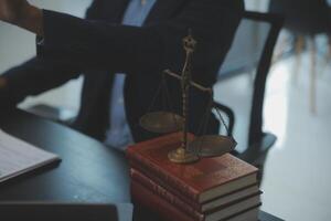 Law theme, gavel or mallet of the judge, lawyer enforcement officers, evidence-based cases taken into account in the court abount business, legislation. photo