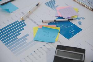 businessman working data document graph chart report marketing research development planning management strategy analysis financial accounting. Business office concept. photo