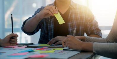 Team of business people working together in the meeting room office, teamwork background charts and graphs banner, double exposure successful teamwork,business planning concept. photo