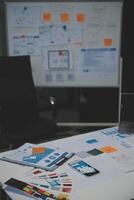Professional interior designer at workplace in office, closeup photo