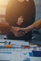 Hand join together for work togetherness, Hand stack for business and service, Team volunteering or teamwork. Concept connection of community and charity. Group of business workforce participation. photo