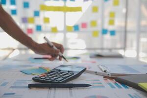 businessman working data document graph chart report marketing research development planning management strategy analysis financial accounting. Business office concept. photo