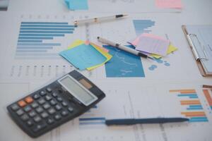 businessman working data document graph chart report marketing research development planning management strategy analysis financial accounting. Business office concept. photo