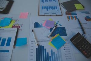 businessman working data document graph chart report marketing research development planning management strategy analysis financial accounting. Business office concept. photo