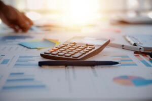 businessman working data document graph chart report marketing research development planning management strategy analysis financial accounting. Business office concept. photo