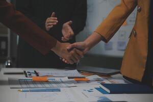 Hand join together for work togetherness, Hand stack for business and service, Team volunteering or teamwork. Concept connection of community and charity. Group of business workforce participation. photo
