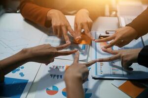 Hand join together for work togetherness, Hand stack for business and service, Team volunteering or teamwork. Concept connection of community and charity. Group of business workforce participation. photo