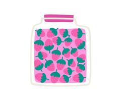 Hand drawn jar with raspberry jam. illustration in flat style. vector
