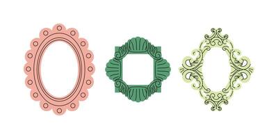 A set of different decorative frames or borders of different shapes in a flat style. Frames for photos or stories. Hand drawn illustration. vector