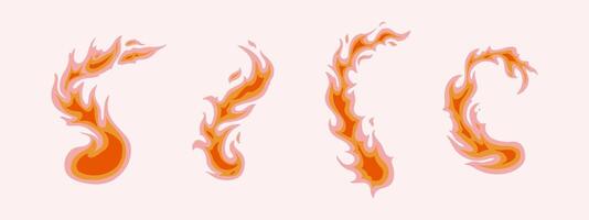 A set of hand drawn fire of different shapes and sizes. illustration in flat style. vector