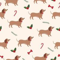 Christmas and New Year Dachshund Dogs pattern. graphics vector
