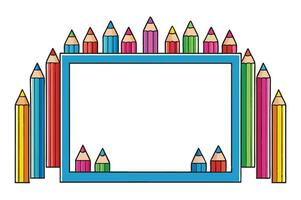 Colorful pencils and frame with space for text vector