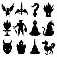 Silhouettes of various medieval and fantasy creatures vector