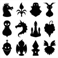 A set of black silhouettes of various objects vector