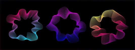 A set of multicolored neon sound waves. Sound lines, radial spectrum, sound equalizers. Colorful equalizer background. Circular geometric wavy frame. radial spectrum. vector