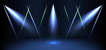 Three lights on a stage with a blue background vector
