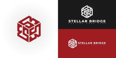 Modern hexagon initial letter SB or BS logo in red color isolated on multiple background colors. The logo is suitable for commercial building logo design inspiration templates. vector
