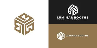 Modern hexagon initial letter LB or BL logo in gold color isolated on multiple background colors. The logo is suitable for renting photo booth logo design inspiration templates. vector