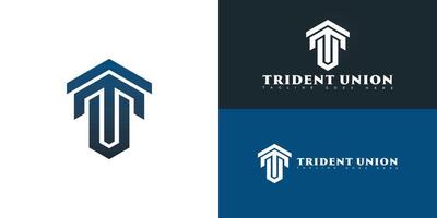 Modern hexagon initial letter TU or UT logo in blue color isolated on black background colors. The logo is suitable for property developer logo design inspiration templates. vector