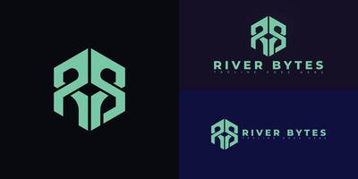 Modern hexagon initial letter RB or BR logo in green color isolated on black background colors. The logo is suitable for software development service logo design inspiration templates. vector