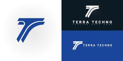 Modern initial letter T or TT logo in blue color isolated on multiple background colors. The logo is suitable for business and technology company logo design inspiration templates. vector