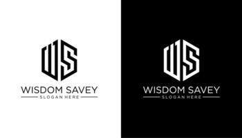 WS initial letter monogram logo design on white and black background template vector