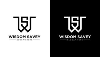 WS initial letter monogram logo design on white and black background template vector