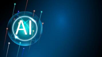 Ai logo blue or Artificial intelligence background. Machine learning design data transfer with glowing circle, and abstract line glow vector