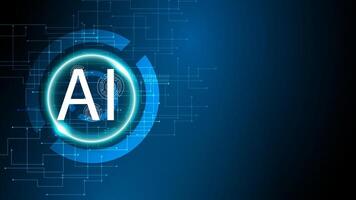 illustration. Artificial intelligence background. Machine learning design data transfer. Ai logo blue with circuit board and glowing circle. vector